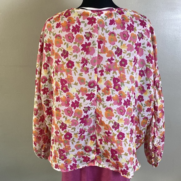 Lauren Conrad Floral Topper Cardigan & Sonoma V-Neck Raspberry Tee Sz L NWOT - Picture 5 of 11